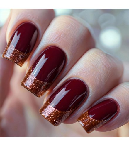 NA101 - Burgundy French-Style Glitter Nails